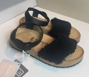 NWT Papillio by Birkenstock Black Shearling Platform Wedge Sandals Size 39 / 8 thumbnail 1