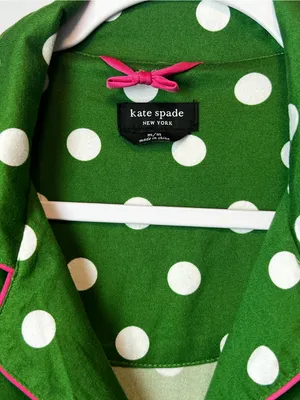 Kate Spade New York Green White Pink Polka Dot Butter Soft Pajama Top thumbnail 2