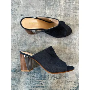 Nine West Blue Denim Gemily Block Heel Peep Toe Mules Size 7.5 thumbnail 2