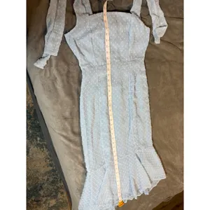 NWOT Lulus Size Small Bimini Periwinkle Blue Swiss Dot Tie-Strap Midi Dress thumbnail 7