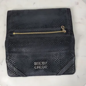 See By Chloe Checkbook Wallet 7.25" Black Soft Embossed Leather Bi-Fold Clutch thumbnail 8