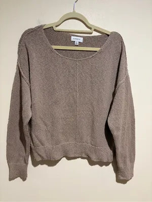 Evereve Naia Off Shoulder Pullover Sweater Slouchy Reverse Seams Taupe Medium thumbnail 3