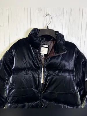 A NEW DAY NWT‎ Glossy Black Puffer Jacket, Large thumbnail 2