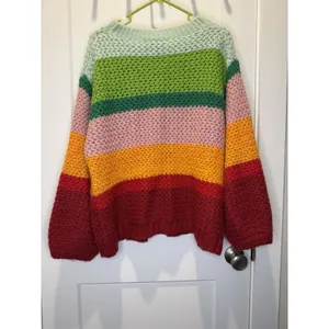 FARM Rio Women’s S Multicolor Rainbow Stripe Open Knit Crewneck Sweater Wool thumbnail 5