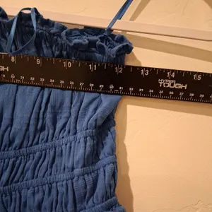Thirty Thirty LA Strapless Mini Dress size S Royal Blue Smocked Tiered Ruched thumbnail 6