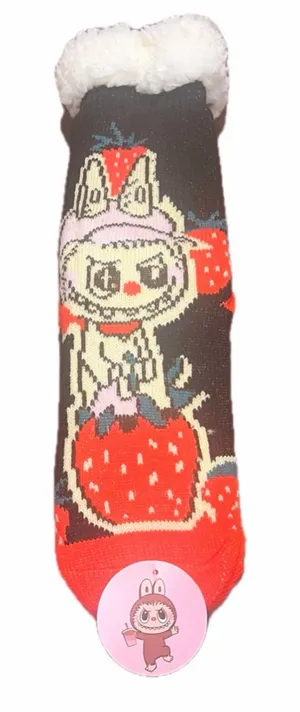 Source Unknown NWT Monster Like Labubu Strawberry Sherpa-Lined Socks thumbnail 1