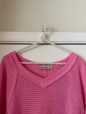 Zenana Pink Oversized Waffle Knit Top thumbnail 3