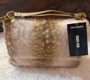 Steve Madden Faux Fur Shoulder Bag in Light Brown with Gold Hardware thumbnail 1