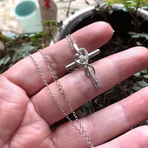 Sterling Silver CZ Cross Necklace Faith Hope Love Infinity thumbnail 2