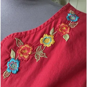 Vtg Go Softly Patio Dress XL Red Embroidered Muumuu Hippie Chic Boho Oriental thumbnail 8