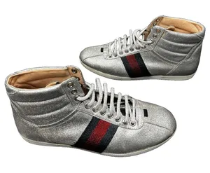 Gucci Glitter Web High Top Sneakers Women EU 38 Silver Designer Shoes Italy thumbnail 1