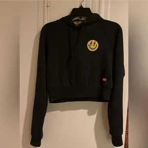 Smiley Bolt Eyes Cropped Hoodie - GREY thumbnail 2