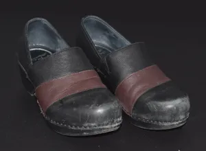 Dansko Leather Clogs Women 40 Black Brown Good Two Tone Slip On Block Heel thumbnail 1