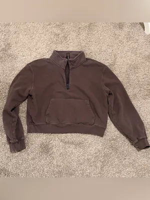 SKIMS Cotton French Terry Half Zip Dark Brown Iron Size Large womens thumbnail 6
