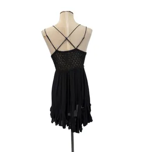 Free People FP One Adella Slip Dress Black Crochet Lace Boho Mini Dress Size S thumbnail 8