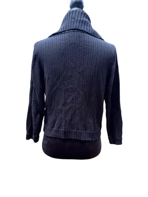 Kenneth Cole Reaction Black Cropped Ribbed Cardigan Shawl Collar‎ 1 Button Large thumbnail 3