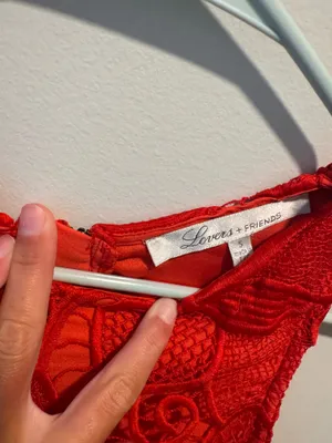 Lovers + Friends Red Lace Crochet Mini Dress thumbnail 4