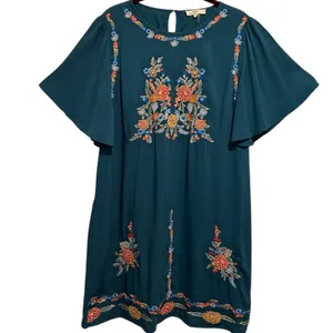 Entro Medium Bohemian Teal Floral Embroidered Dress thumbnail 1