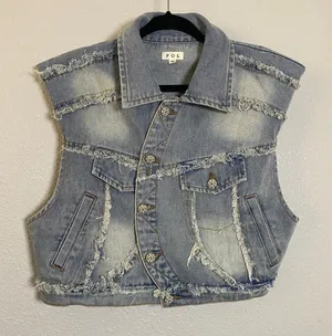 POL Asymmetrical Denim Vest Medium Boho Coastal‎ Cowgirl Western Jean Festival thumbnail 1