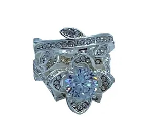 NEW flower fashion ring w/leaf wedding band set 7 thumbnail 2