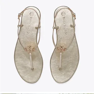 TORY BURCH Capri Strap Sandal Spark Gold Size 8 T-Strap Thong Metallic Logo thumbnail 2