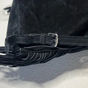 D2 DSQUARED Black Suede Fringe Backpack Western Boho Relaxed Low Hanging thumbnail 5