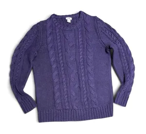 LLBean Royal Purple Cable Knit Long Sleeve Sweater Large thumbnail 1