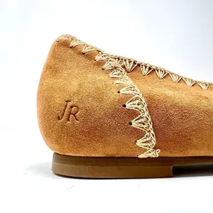 Jack Rogers Ellie Suede II Oak Tan Brown Whip Stitch Detail Ballerina Flats 7.5 thumbnail 2