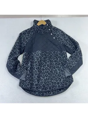 Abercrombie & Fitch Snap-Up Fleece Leopard Print Pullover Asymmetrical Sz Medium thumbnail 3