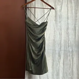 Line & Dot Revolve Hunnie Mini‎ Dress Moss Green Ruched Strappy NWT Size XS thumbnail 3