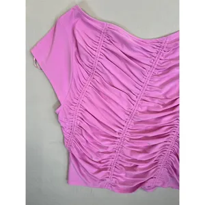 Open Edit Pink Ruched Short Sleeves Scoop Neck Stretchy Top Assymetrical Size L thumbnail 8