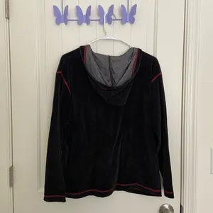 Vintage Beaux Art women’s soft black velvet red accent zip up hoodie sweatshirt‎ thumbnail 5