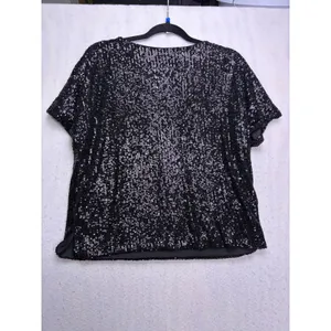 H&M Sequin Top Women Small Black Sparkly Short Sleeve Party Blouse thumbnail 6