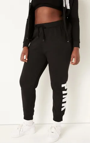 PINK Victoria’s Secret Black Jogger Sweatpants Cozy Lounge Athleisure Size Medium thumbnail 1