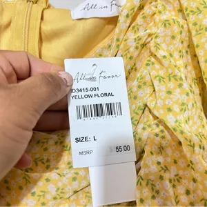 All In Favor Sasha Floral Ruched Mini Dress Yellow Puff Sleeve L NWT thumbnail 6