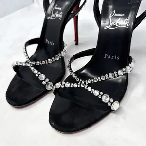 Christian Louboutin Emilie Strass 100 Embellished Strappy Sandal Heels Black 38 thumbnail 5