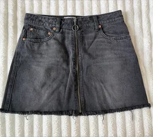 We the Free | FREE PEOPLE Black Denim Zip-Front Mini Skirt thumbnail 1