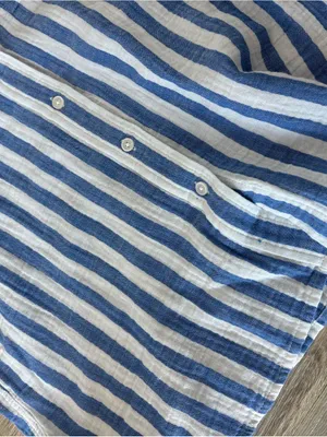 NWT J. Crew Blue and White Vertical Stripe Linen Button-Down Shirt thumbnail 9