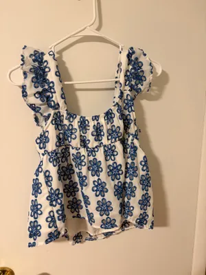 SheIn White and blue flowered top thumbnail 2
