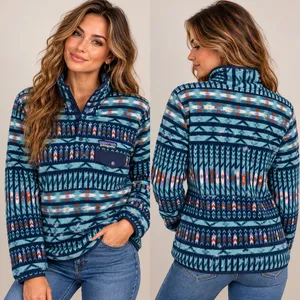 Patagonia Fleece Pullover Synchilla Snap-T Women L Blue Geometric Aztec Pocket thumbnail 2