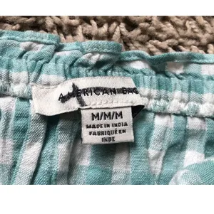 | New Without Tags Blue & White Picnic Plaid Smocked Crop Top thumbnail 2