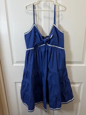 English Factory royal blue mini dress white ricrac trim small thumbnail 2