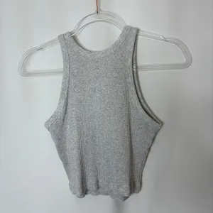 UNIQLO Light Gray Ribbed Knit High Neck Tank Top Cotton Spandex Womens Medium thumbnail 5