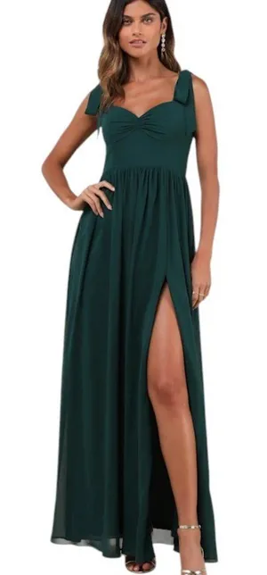 Lulus Green Chiffon Formal Dress with Tie Straps Size Large NWT Wedding Guest thumbnail 1