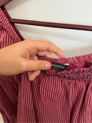 Banana Republic Red Striped Smocked-Neck Peasant Top thumbnail 2