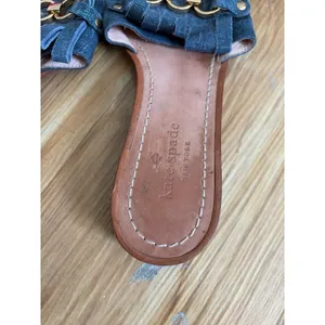 Kate Spade Kiltie denim slide sandals, featuring textured blue fringe straps thumbnail 2