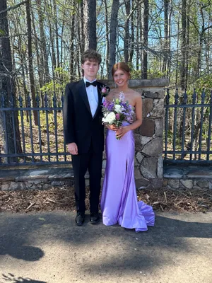 Stacees purple strapless prom dress with cut outs thumbnail 4