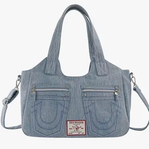 True Religion denim horseshoe tote bag purse shoulder bag satchel NWOT thumbnail 2