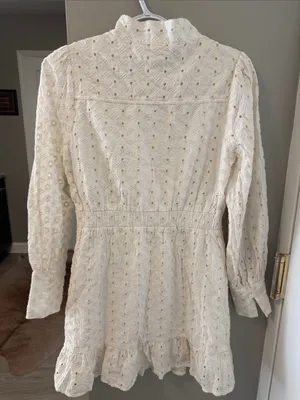 $198 Karlie Cream Eyelet Button-Front Ruffle Mini Dress M thumbnail 9