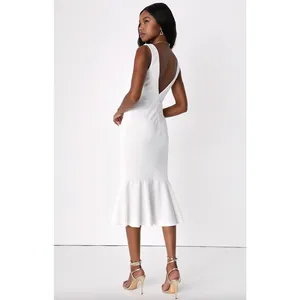 Lulus Moment Maker White Square Neck Trumpet Midi Dress Cocktail XS NWT thumbnail 4